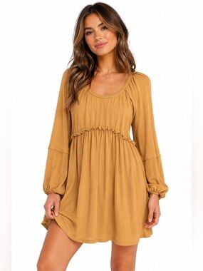 HEYSON WOMENS MUSTARD YELLOW WOMENS LONG SLEEVE BABYDOLL DRESS SIZE MEDIUM